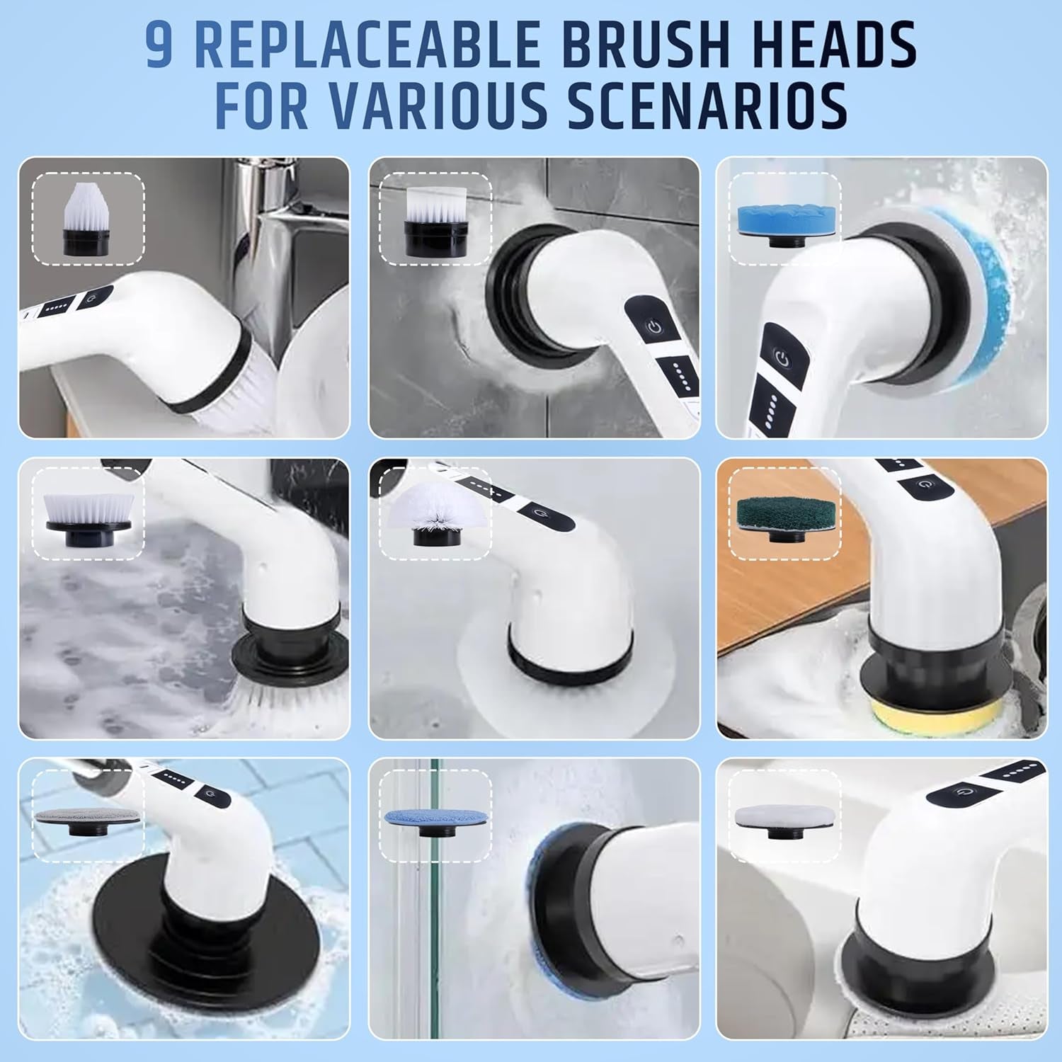9 in 1 Electric Cleaning Brush – Multi-Surface Power Scrubber with Dual Speeds