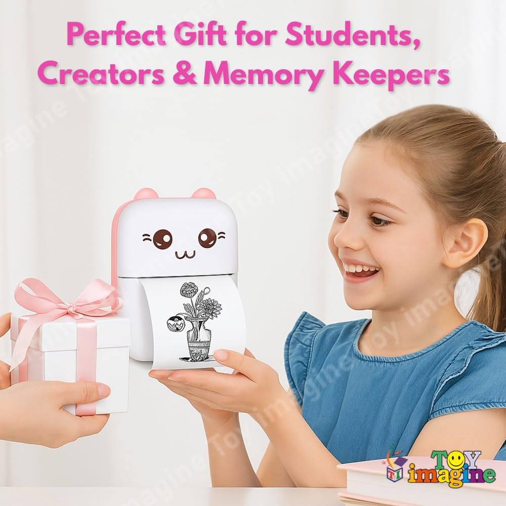 Mini Portable Thermal Printer – Bluetooth Pocket Printer for Kids & Adults, 57 mm Inkless Photo & Label Printer with (1 Roll + 1 Extra Roll) Prints B&W Notes & Stickers (Assorted)