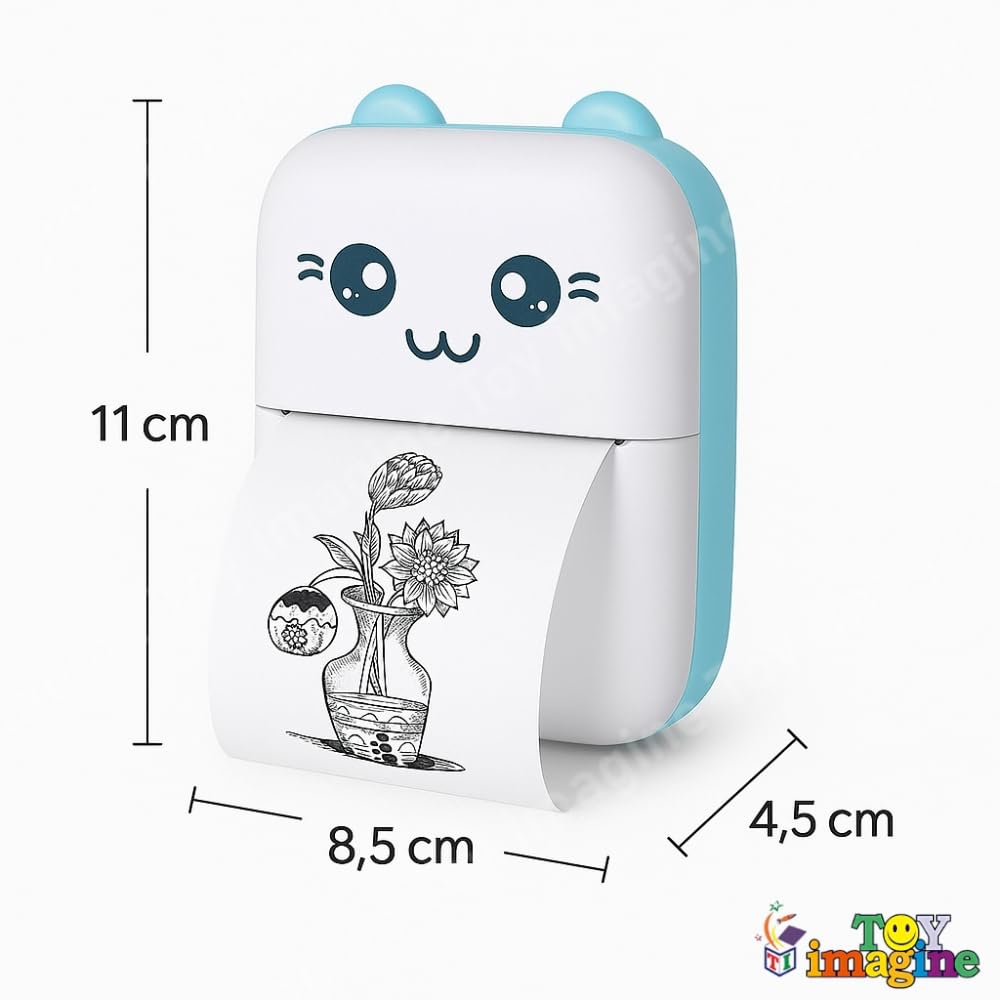 Mini Portable Thermal Printer – Bluetooth Pocket Printer for Kids & Adults, 57 mm Inkless Photo & Label Printer with (1 Roll + 1 Extra Roll) Prints B&W Notes & Stickers (Assorted)