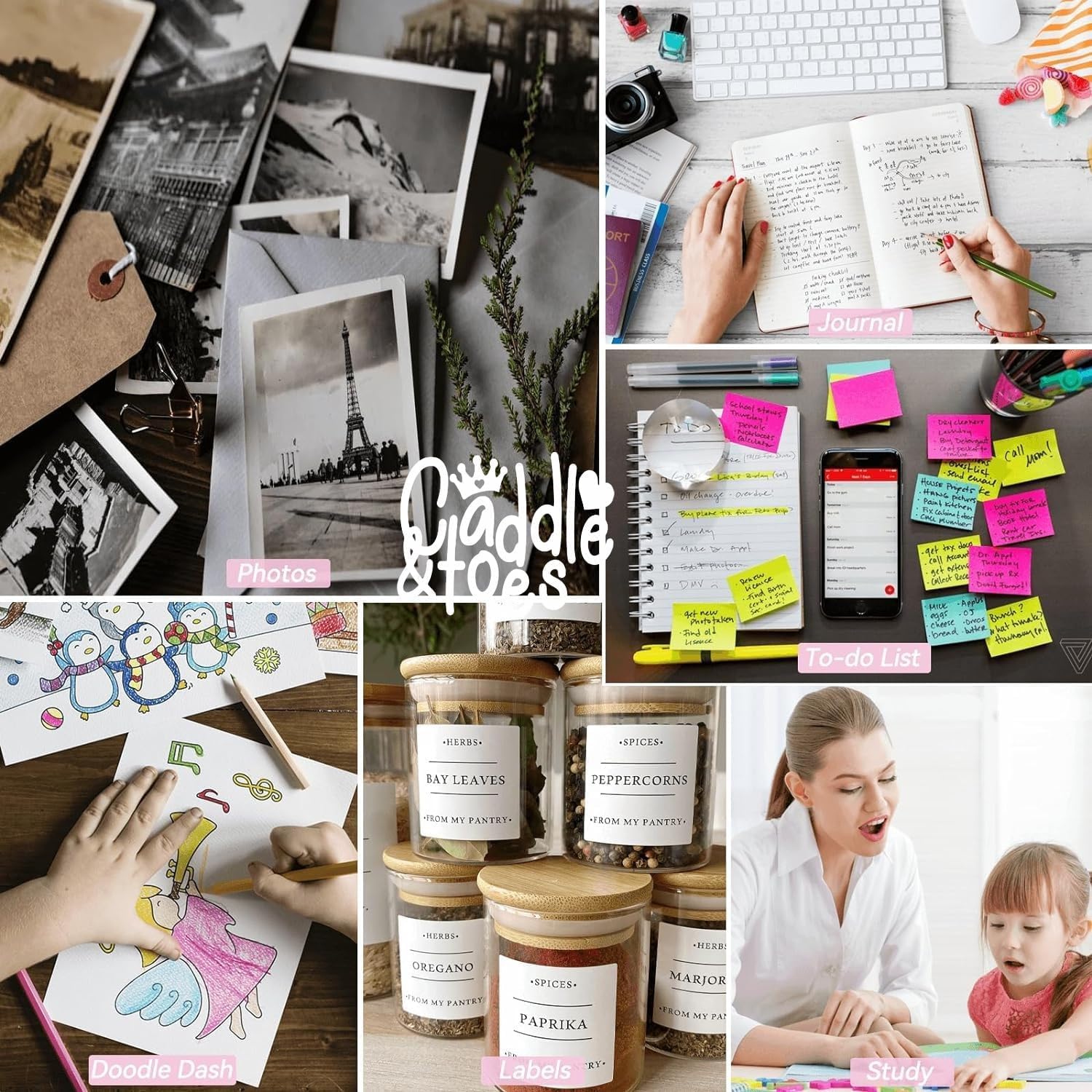 Mini Portable Thermal Printer – Bluetooth Pocket Printer for Kids & Adults, 57 mm Inkless Photo & Label Printer with (1 Roll + 1 Extra Roll) Prints B&W Notes & Stickers (Assorted)