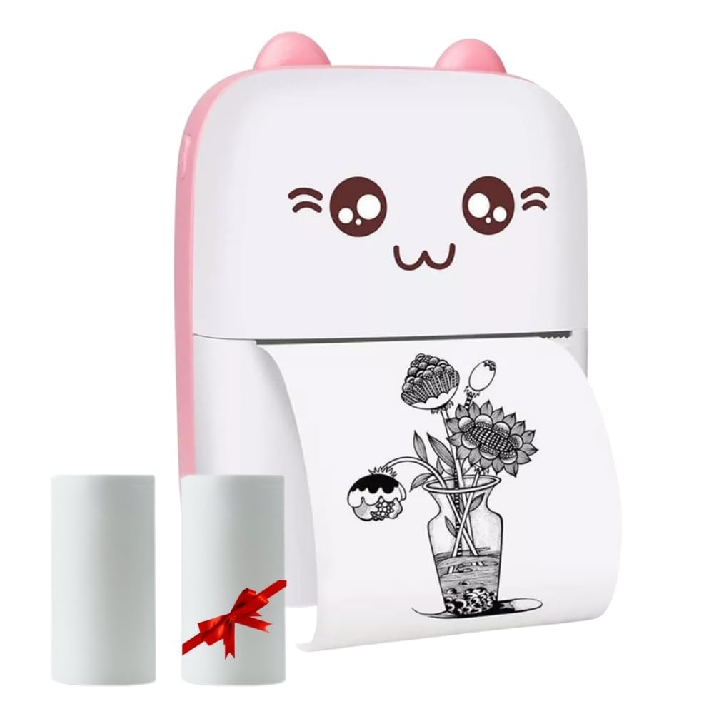 Mini Portable Thermal Printer – Bluetooth Pocket Printer for Kids & Adults, 57 mm Inkless Photo & Label Printer with (1 Roll + 1 Extra Roll) Prints B&W Notes & Stickers (Assorted)