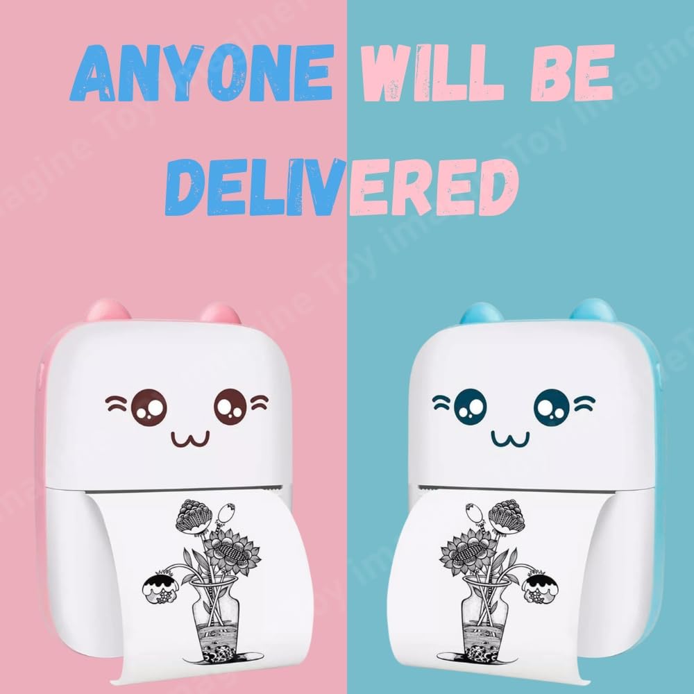 Mini Portable Thermal Printer – Bluetooth Pocket Printer for Kids & Adults, 57 mm Inkless Photo & Label Printer with (1 Roll + 1 Extra Roll) Prints B&W Notes & Stickers (Assorted)